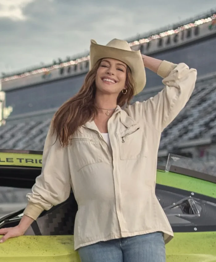 Movie Days of Thunder Summer 2028 Anne Hathaway Beige Cotton Jacket front view