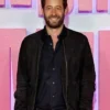 Movie Finding Emily 2026 Screening Olivier Kaempfer Black Suede Leather Bomber Jacket front view