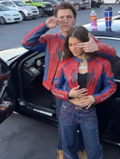 Movie Spider-Man 2026 Tom Holland And Zendaya Leather Jacket multicolor premium design