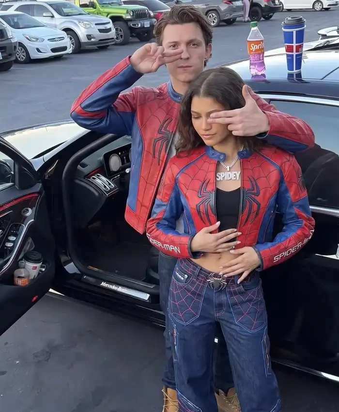 Movie Spider-Man 2026 Tom Holland And Zendaya Leather Jacket multicolor premium design