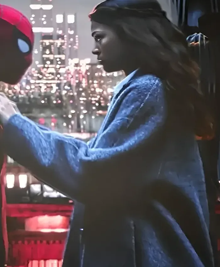 Movie Spider-Man Brand New Day Zendaya Grey Wool Coat side view