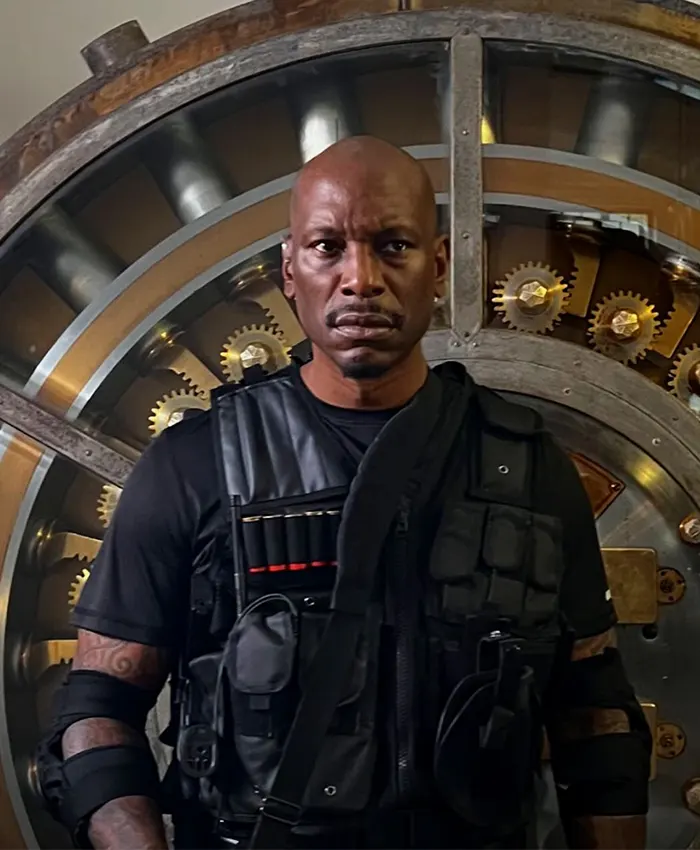 Movie Straight Shot 2026 Tyrese Gibson Black Parachute Military Vest front view