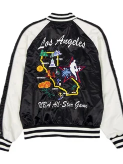 NBA All-Star Game 2026 Alpha Industries Black Satin Souvier Bomber Jacket back view