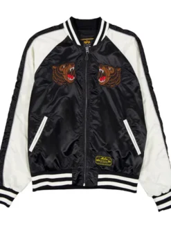 NBA All-Star Game 2026 Alpha Industries Souvier Black Satin Bomber Jacket front view
