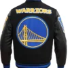 NBA Golden State Warriors Basketball Team Black And Blue Varsity Jacket back view