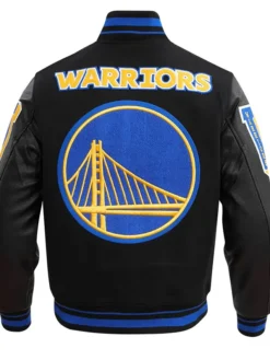 NBA Golden State Warriors Basketball Team Black And Blue Varsity Jacket back view
