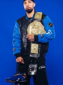 NBA Jose Alvarado SLAM Kicks 29 Custom AND1 Black And Blue Varsity Jacket front view