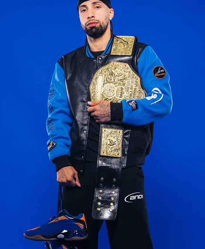 NBA Jose Alvarado SLAM Kicks 29 Custom AND1 Black And Blue Varsity Jacket front view