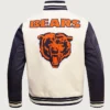 NFL Chicago Bears Retro Classic Rib Wool Cream And Blue Varsity Jacket back view