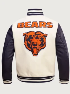 NFL Chicago Bears Retro Classic Rib Wool Cream And Blue Varsity Jacket back view