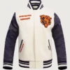 NFL Chicago Bears Retro Classic Rib Wool Cream And Blue Varsity Jacket front view