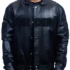 NFL Las Vegas Raiders Jeff Hamilton Black Lambskin Leather Tonal Varsity Jacket front view
