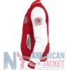 NFL San Francisco 49ers Red and White Jacket with wool body, leather sleeves, and full-length design