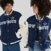 NFL Team Dallas Cowboys Navy And White Varsity Bomber Jacket front view