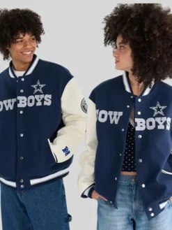 NFL Team Dallas Cowboys Navy And White Varsity Bomber Jacket front view