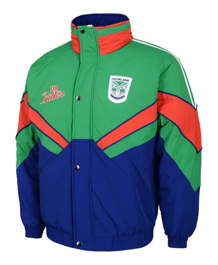 NRL New Zealand Warriors Heritage Winter Green And Blue Polyester Retro Jacket front view