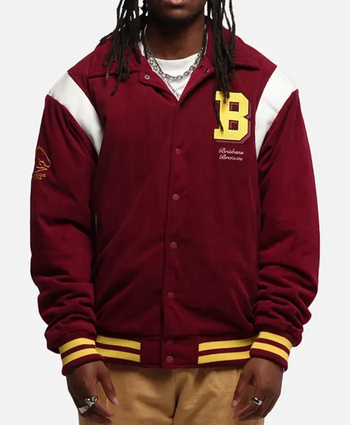 NRL Team Brisbane Broncos 1908 Maroon Wool Varsity Jacket front view