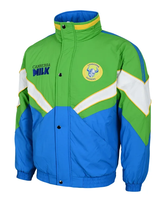 NRL Team Canberra Raiders Heritage Winter Green And Blue Retro Jacket front view