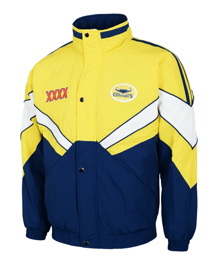 NRL Team North Queensland Cowboys Heritage Winter Yellow And Blue Jacket front view