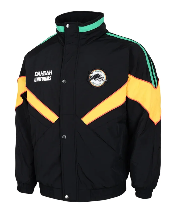 NRL Team Penrith Panthers Heritage Winter Black And Yellow Retro Jacket front view