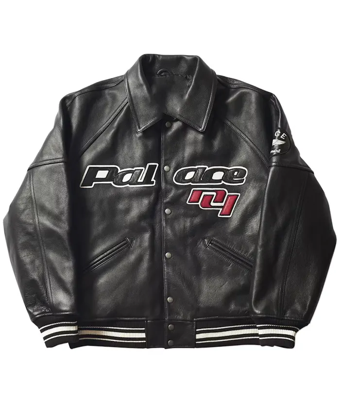 New Avirex x Palace London Black Leather Bomber Varsity Jacket Limited Edition