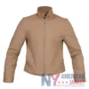 New York City SoHo 2026 Rihanna Oversized Cropped Khaki Cotton Track Jacket front view