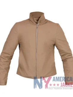 New York City SoHo 2026 Rihanna Oversized Cropped Khaki Cotton Track Jacket front view