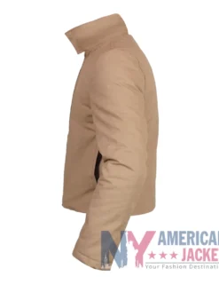 New York City SoHo 2026 Rihanna Oversized Cropped Khaki Cotton Track Jacket side view