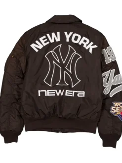 New York Yankees New Era x Alpha Industries Brown Satin MA-1 Flight Jacket back view