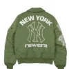 New York Yankees New Era x Alpha Industries Green Satin MA-1 Flight Jacket back view