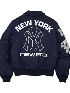 New York Yankees New Era x Alpha Industries Navy Satin MA-1 Flight Jacket back view