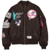 New York Yankees New Era x Alpha Industries Satin Brown MA-1 Flight Jacket front view