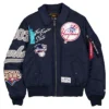 New York Yankees New Era x Alpha Industries Satin Navy MA-1 Flight Jacket front view