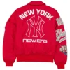 New York Yankees New Era x Alpha Industries Scarlet Red Satin MA-1 Flight Jacket back view