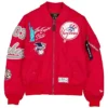 New York Yankees New Era x Alpha Industries Scarlet Satin Red MA-1 Flight Jacket front view