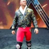 Nick Aldis Black Satin Bomber Jacket featuring floral embroidery and YKK zipper closure