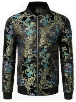 Nick Aldis SummerSlam 2026 Black Floral Embroidered Satin Bomber Jacket front view