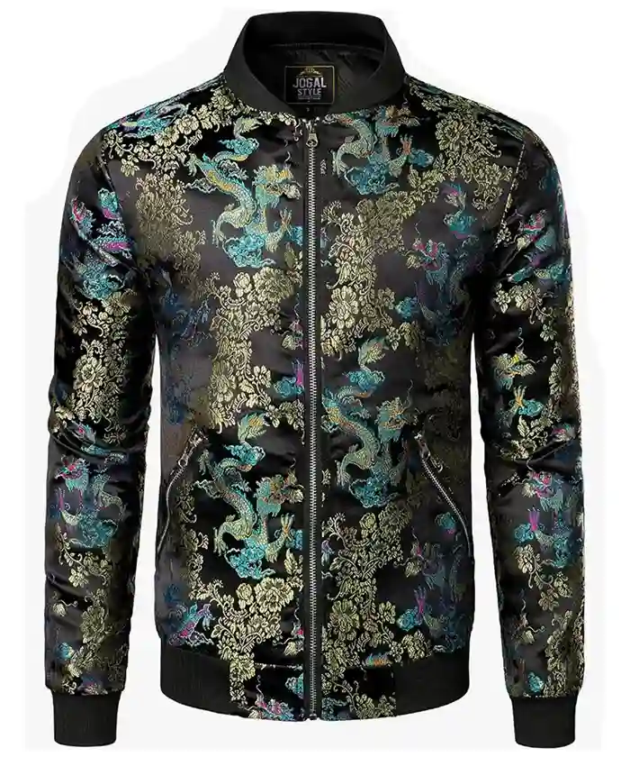 Nick Aldis SummerSlam 2026 Black Floral Embroidered Satin Bomber Jacket front view