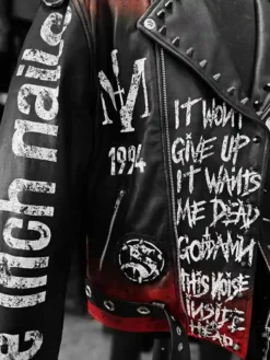 Nine Inch Nails Somewhat Damaged Black Leather Biker Jacket Leather and Viscose Lining