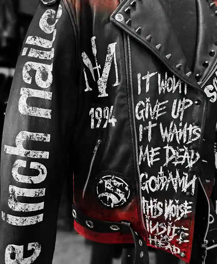 Nine Inch Nails Somewhat Damaged Black Leather Biker Jacket Leather and Viscose Lining