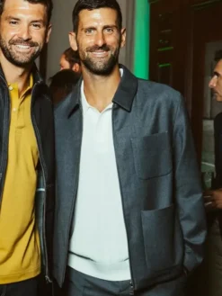 Novak Djokovic Tennis Club Lacoste New York Grey Cotton Workwear Jacket front view