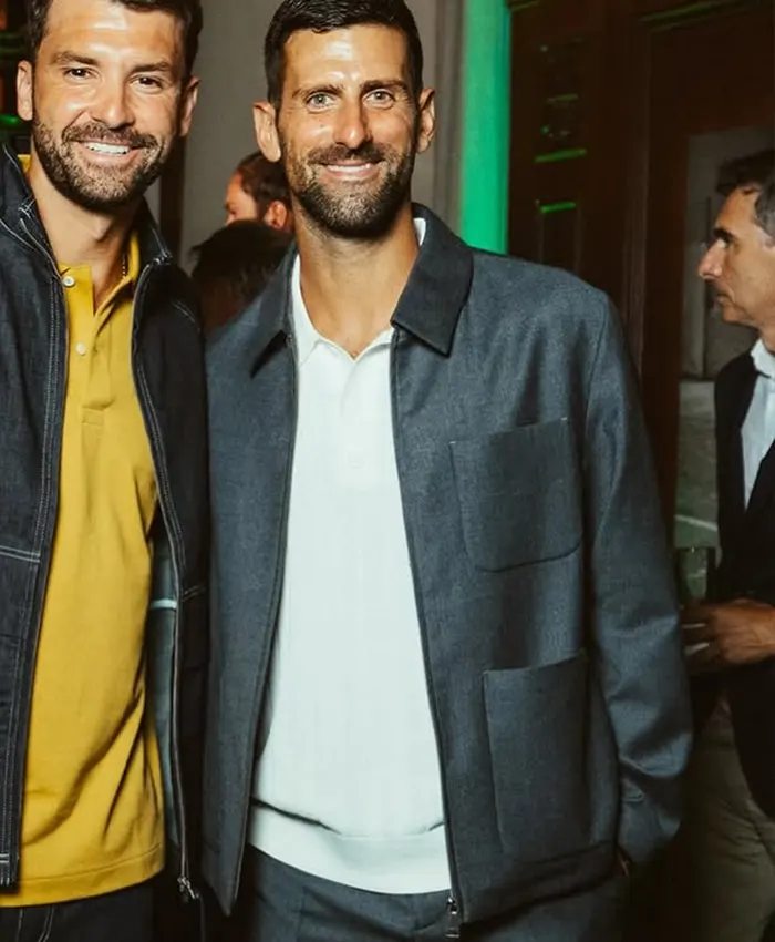 Novak Djokovic Tennis Club Lacoste New York Grey Cotton Workwear Jacket front view