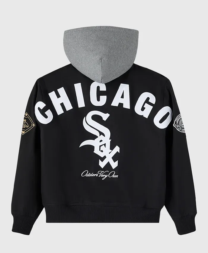 OVO x MLB Chicago White Sox Black Insulated Cotton Twill Bomber Jacket back view