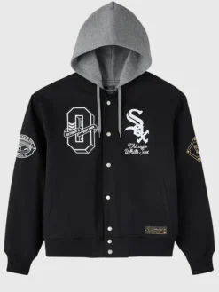 OVO x MLB Chicago White Sox Black Insulated Twill Bomber Jacket front view