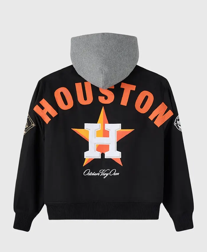 OVO x MLB Houston Astros Black Insulated Cotton Twill Bomber Jacket back view