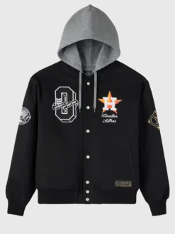 OVO x MLB Houston Astros Black Insulated Twill Bomber Jacket front view