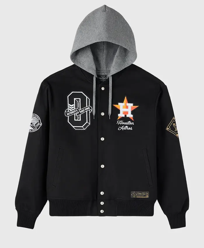 OVO x MLB Houston Astros Black Insulated Twill Bomber Jacket front view