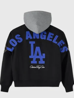 OVO x MLB Los Angeles Dodgers Black Insulated Twill Bomber Jacket front view