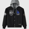 OVO x MLB Los Angeles Dodgers Black Insulated Twill Bomber Jacket front view