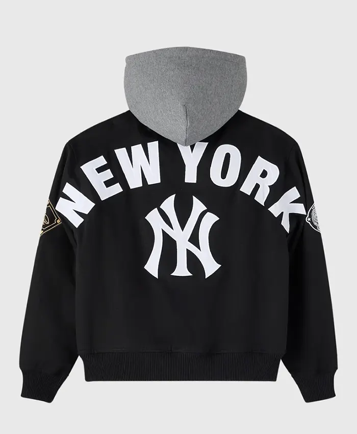 OVO x MLB New York Yankees Black Insulated Cotton Twill Bomber Jacket back view